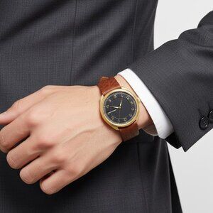 NWT Authentic Master Works Classic Quartz Black Dial Men's Watch